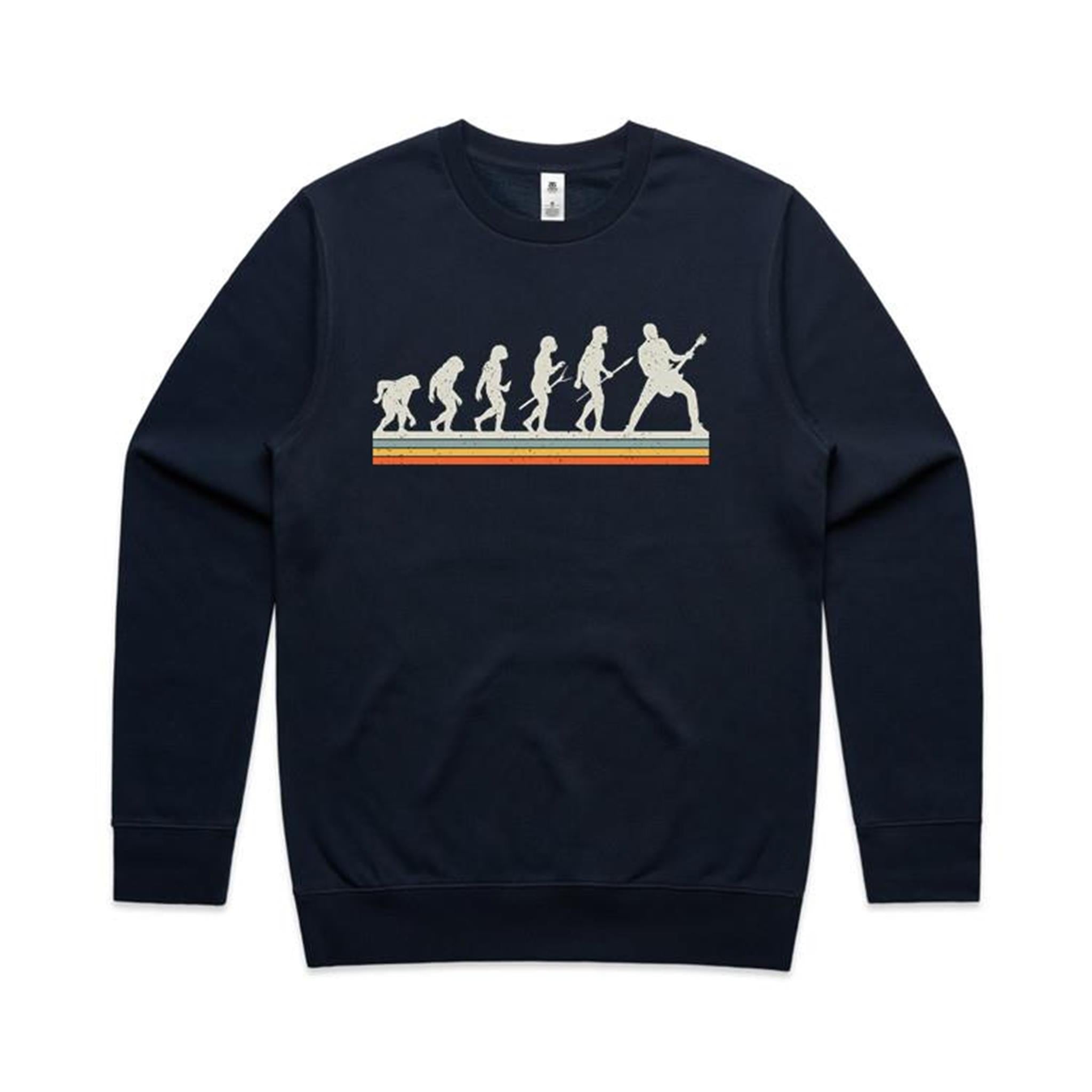 Guitarist Evolution - AS Colour Stencil Crew Sweatshirt Navy Sweatshirt Music Printed In Australia