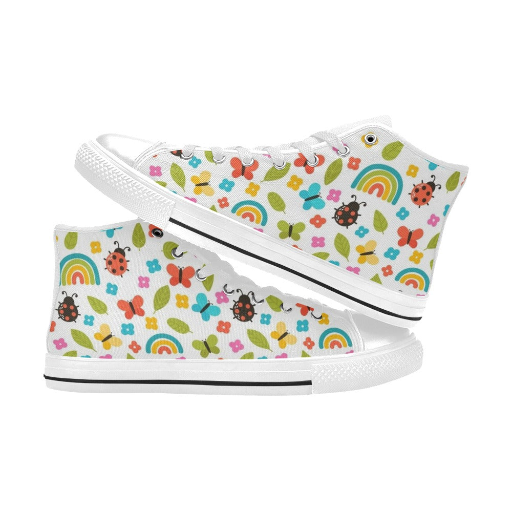 Ladybugs And Rainbows Women's High Top Canvas Shoes Womens Classic High Top Shoes Printed Offshore