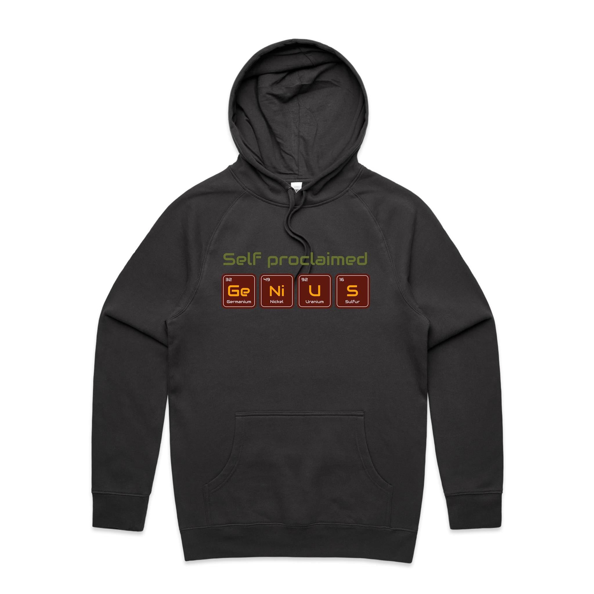 Self Proclaimed Genius - Mens Hoodie Coal Mens Hoodie Printed In Australia Science