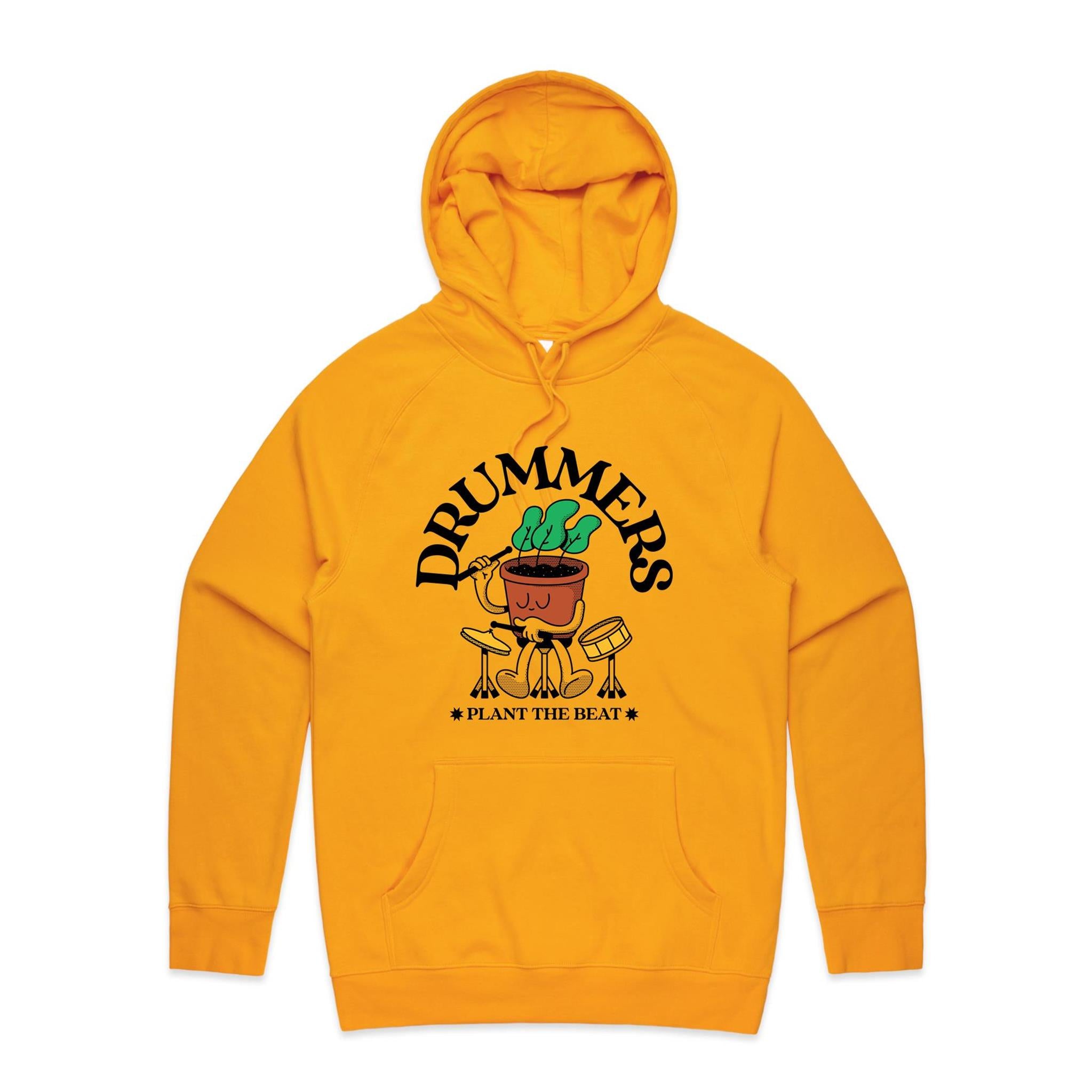 Drummers Plant The Beat - Mens Hoodie Gold Mens Hoodie Music Printed In Australia