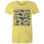 Sea Creatures - Womens T-shirt Yellow Womens T-shirt animal Printed In Australia
