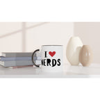 I Love Nerds, Red Heart - White 11oz Ceramic Mug with Colour Inside Colour 11oz Mug Globally Fulfilled Love