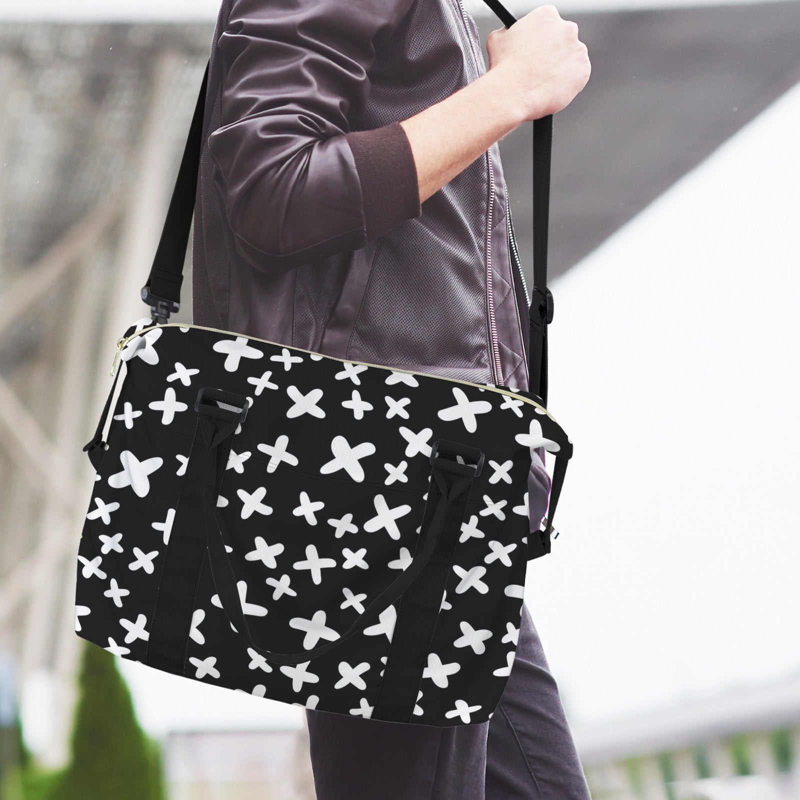 Black And White X's Duffle Bag-Simple (Model 1715) Duffle Bag-Simple (1715)