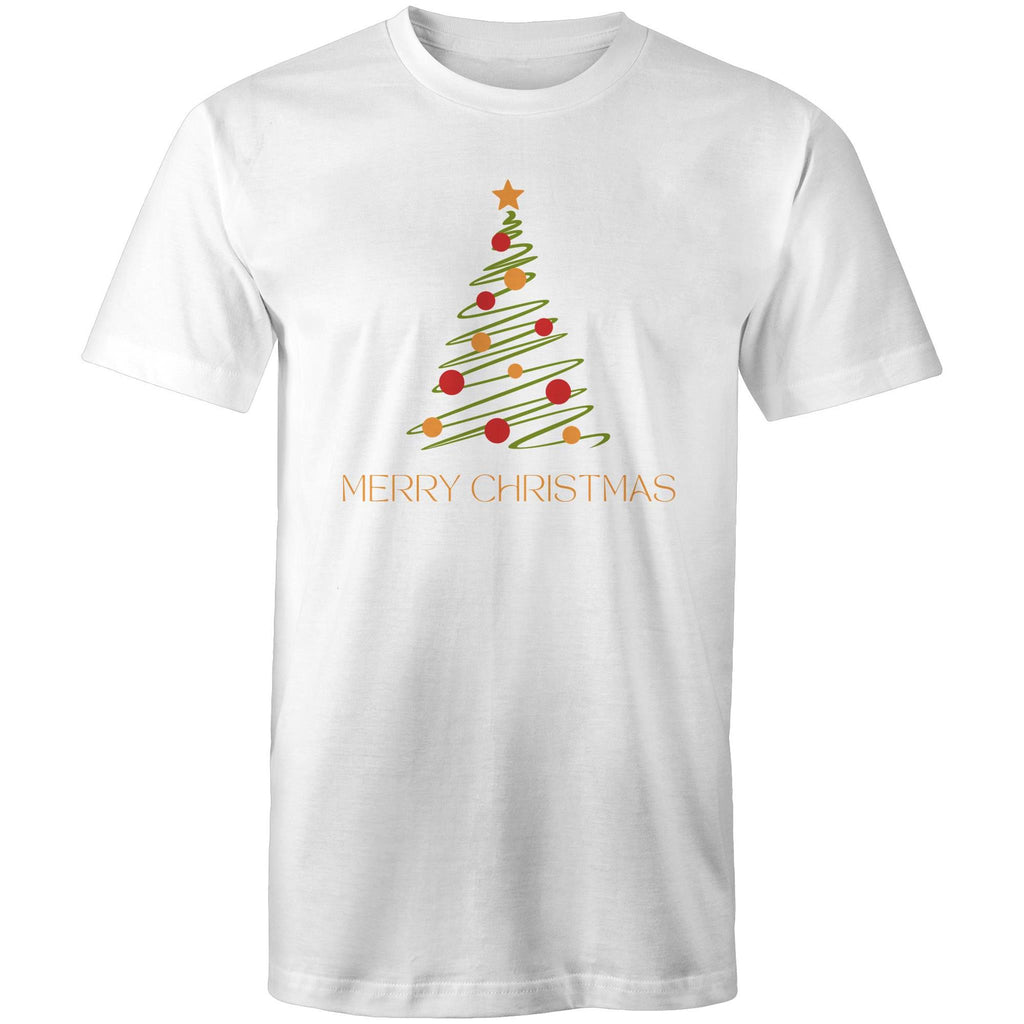 Christmas Tree Line Drawing - Mens T-Shirt White Mens Christmas T-shirt Christmas Printed In Australia