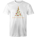 Christmas Tree Line Drawing - Mens T-Shirt White Mens Christmas T-shirt Christmas Printed In Australia