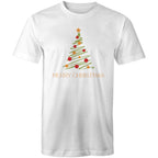 Christmas Tree Line Drawing - Mens T-Shirt White Mens Christmas T-shirt Christmas Printed In Australia