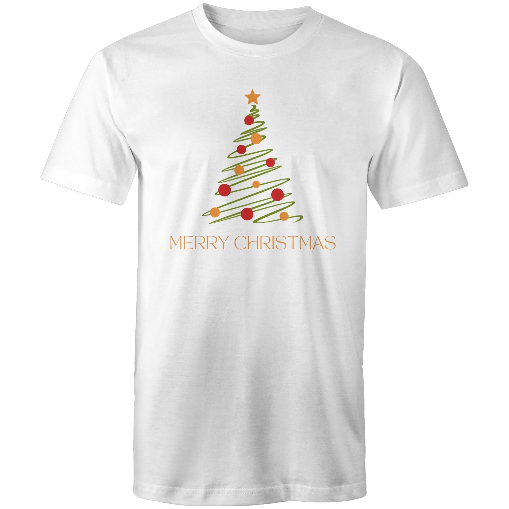 Christmas Tree Line Drawing - Mens T-Shirt White Mens Christmas T-shirt Christmas Printed In Australia