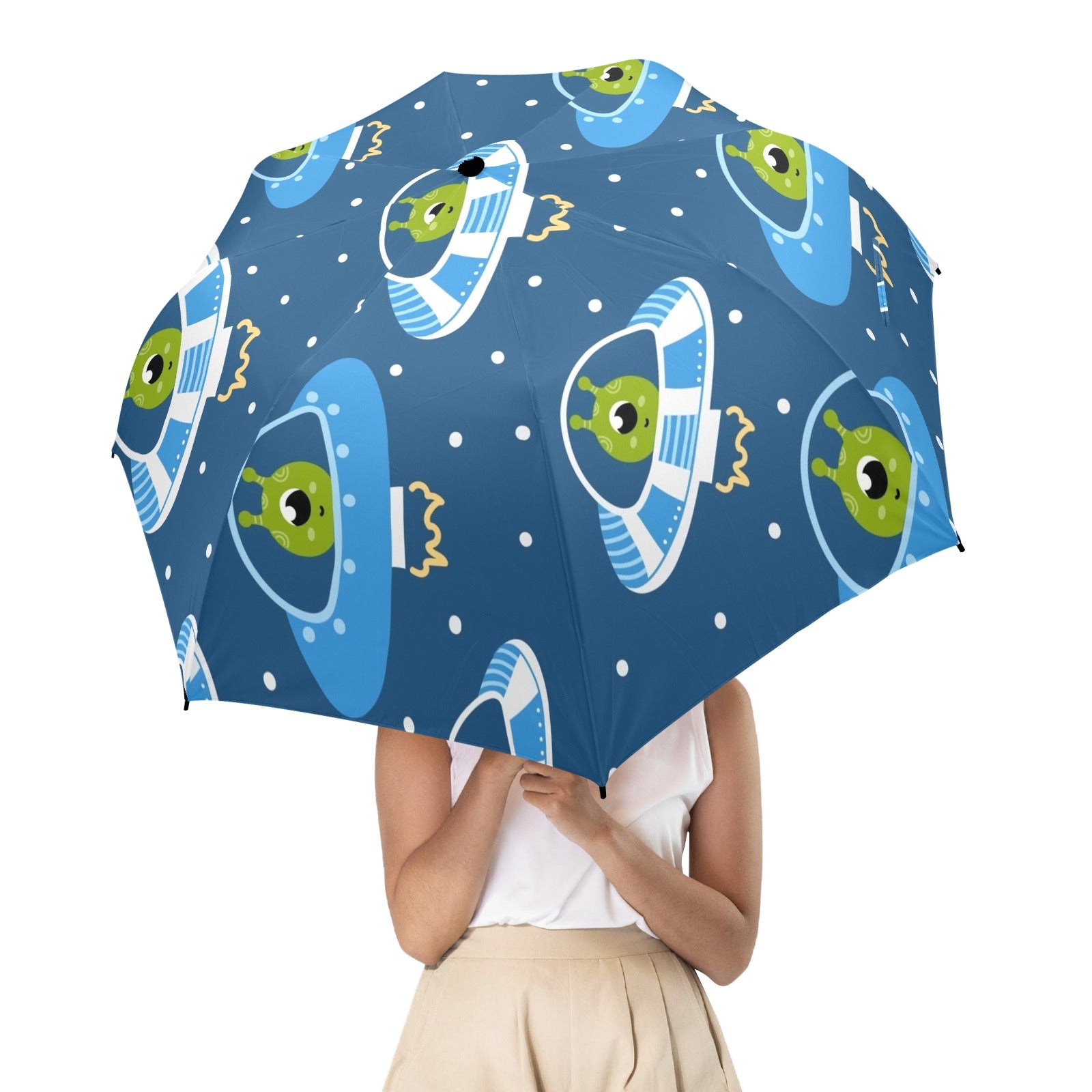 Cute Aliens in UFOs - Semi-Automatic Foldable Umbrella (Model U12) Semi-Automatic Foldable Umbrella (U12)
