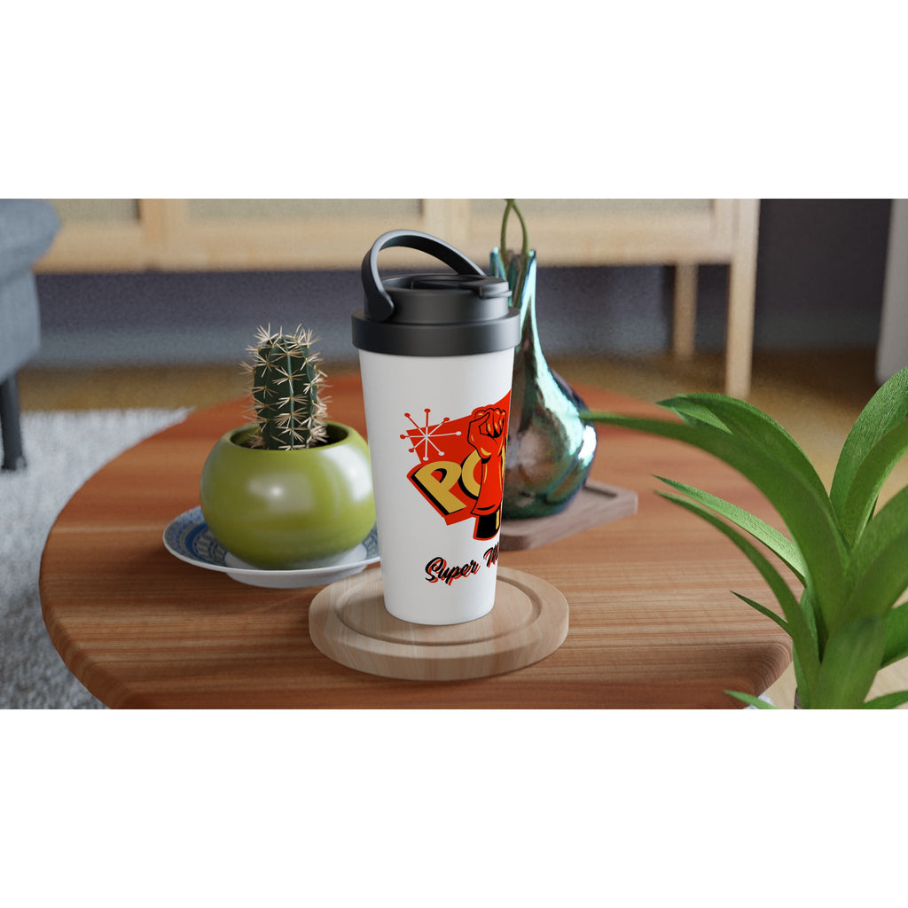 Super Mum - White 15oz Stainless Steel Travel Mug Travel Mug comic Globally Fulfilled Mum