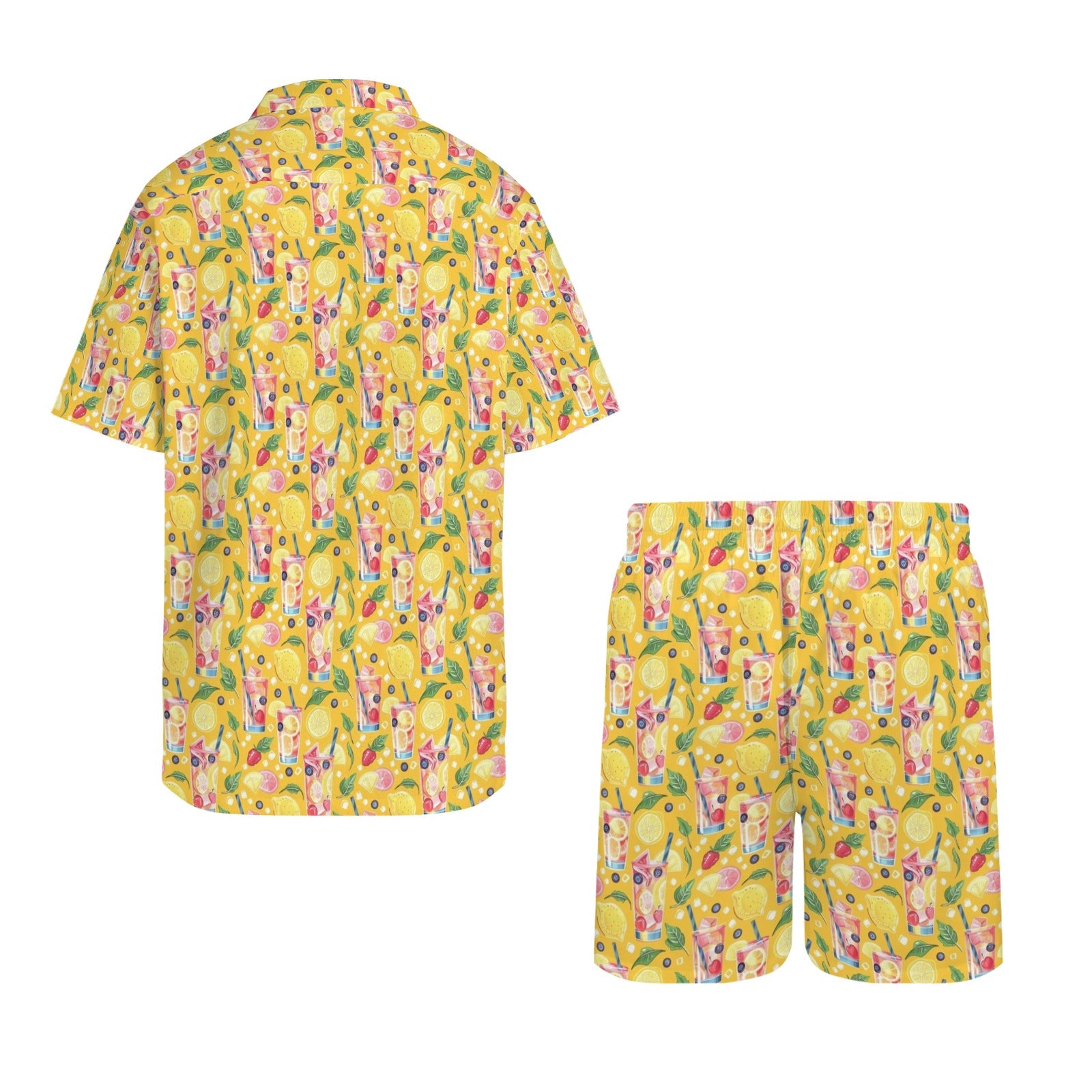 Tropical Fruit Drink Men's Hawaiian Shirt & Shorts Set Men's Hawaiian Shirt & Shorts Set Food Printed Offshore