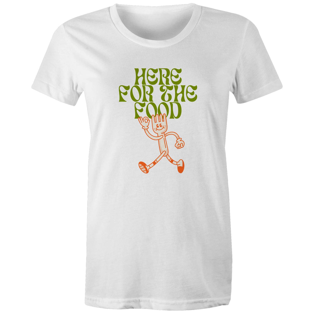 Here For The Food - Womens T-shirt White Womens T-shirt Food Printed In Australia