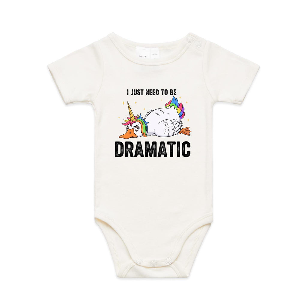 Dramatic Unicorn Goose AS Colour Baby Bodysuit Natural Baby Bodysuit animal Printed In Australia