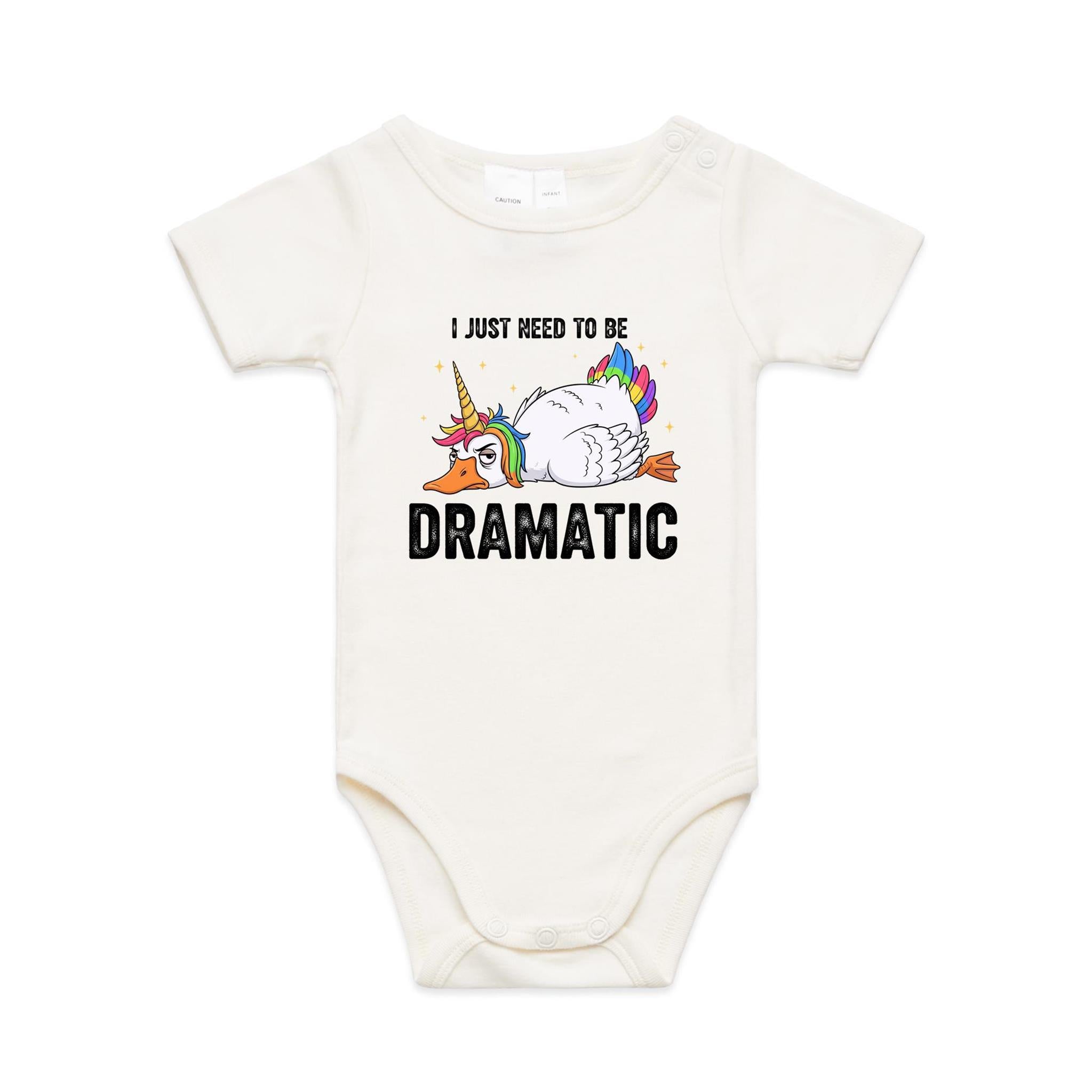 Dramatic Unicorn Goose AS Colour Baby Bodysuit Natural Baby Bodysuit animal Printed In Australia