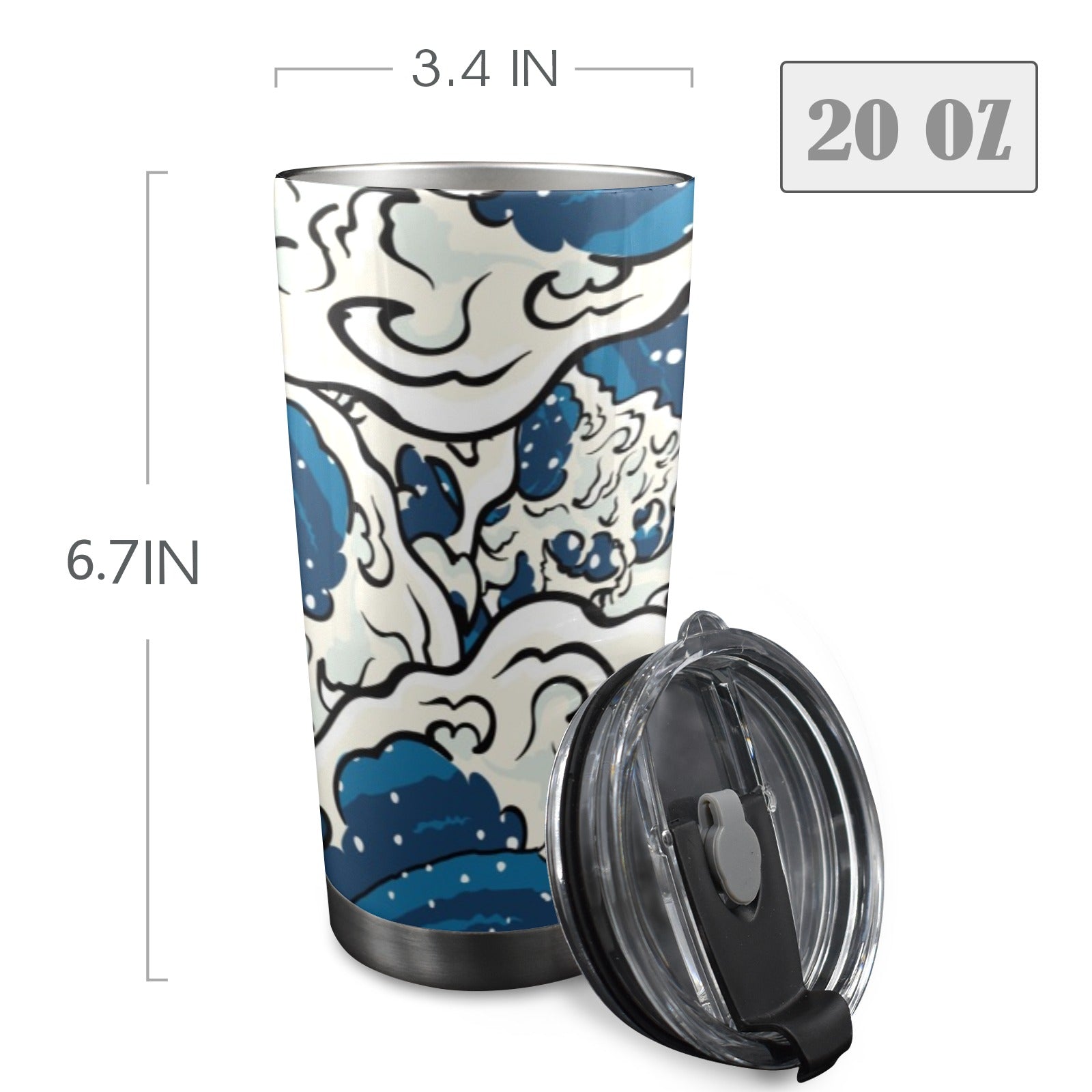 Waves - 20oz Mobile Tumbler with Lid (Black Lock) 20oz Travel Mug Printed Offshore Surf