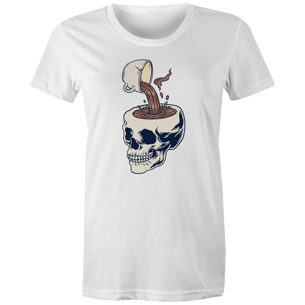 Coffee Skull - Womens T-shirt White Womens T-shirt Coffee Printed In Australia