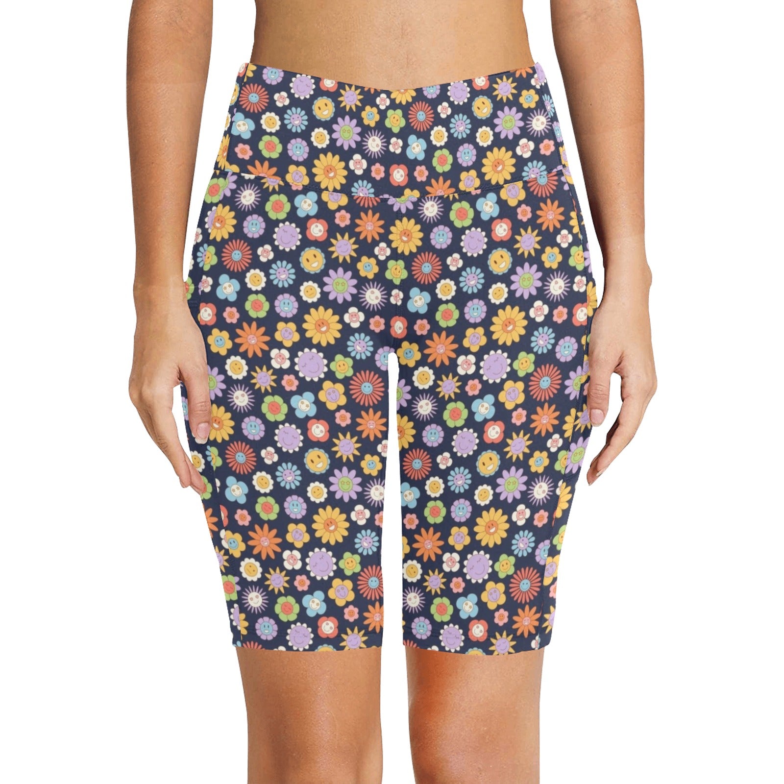 Groovy Flowers Women's Bike Shorts With Side Pockets