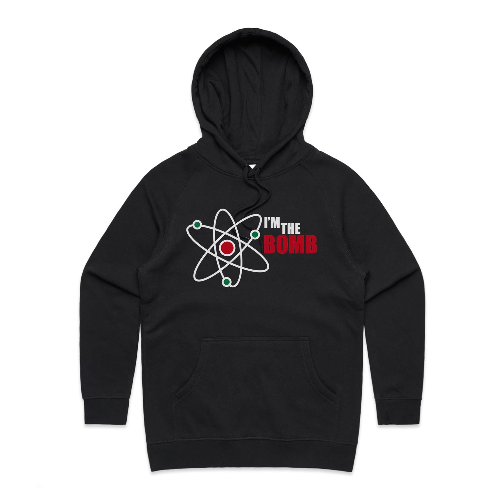Atom, I'm The Bomb - Womens Hoodie Black Womens Hoodie Printed In Australia Science