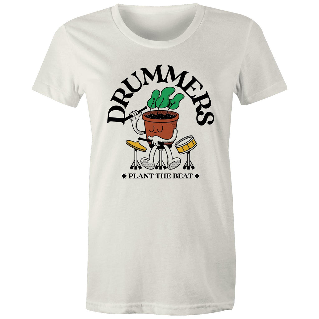 Drummers Plant The Beat - Womens T-shirt Natural Womens T-shirt Music Printed In Australia