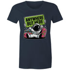 Astronaut, Anywhere But Here - Womens T-shirt Navy Womens T-shirt Printed In Australia Space