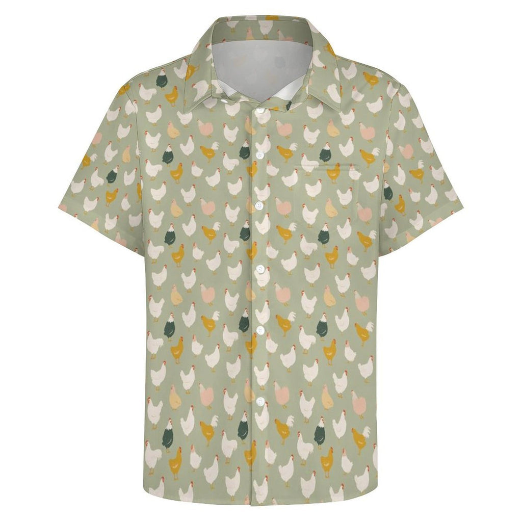 Chicken Life Women's Short-Sleeve Button Up Shirt Women's Short-Sleeve Button Up Shirt animal Birds Printed Offshore