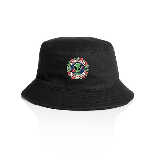Believe In Yourself, Alien - AS Colour Bucket Hat Black One Size As Colour Bucket Hat Motivation Positivity Printed In Australia Sci Fi