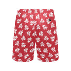 Red Retro Foliage Men's Mid-Length Beach Shorts Men's Mid-Length Beach Shorts Plants Printed Offshore