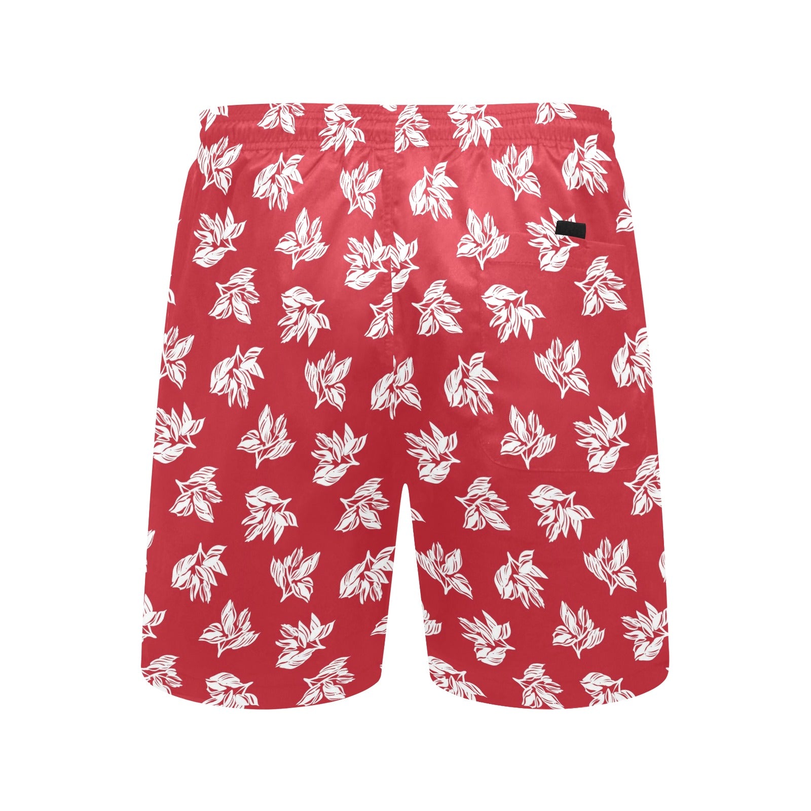 Red Retro Foliage - Men's Mid-Length Beach Shorts Men's Mid-Length Beach Shorts Plants Printed Offshore