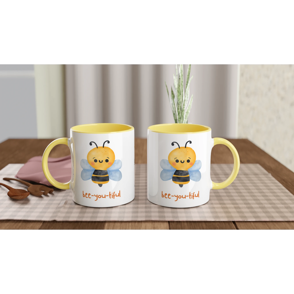 Personalised - Bee-you-tiful - White 11oz Ceramic Mug with Colour Inside Personalised 11oz Mug animal customise Globally Fulfilled personalise