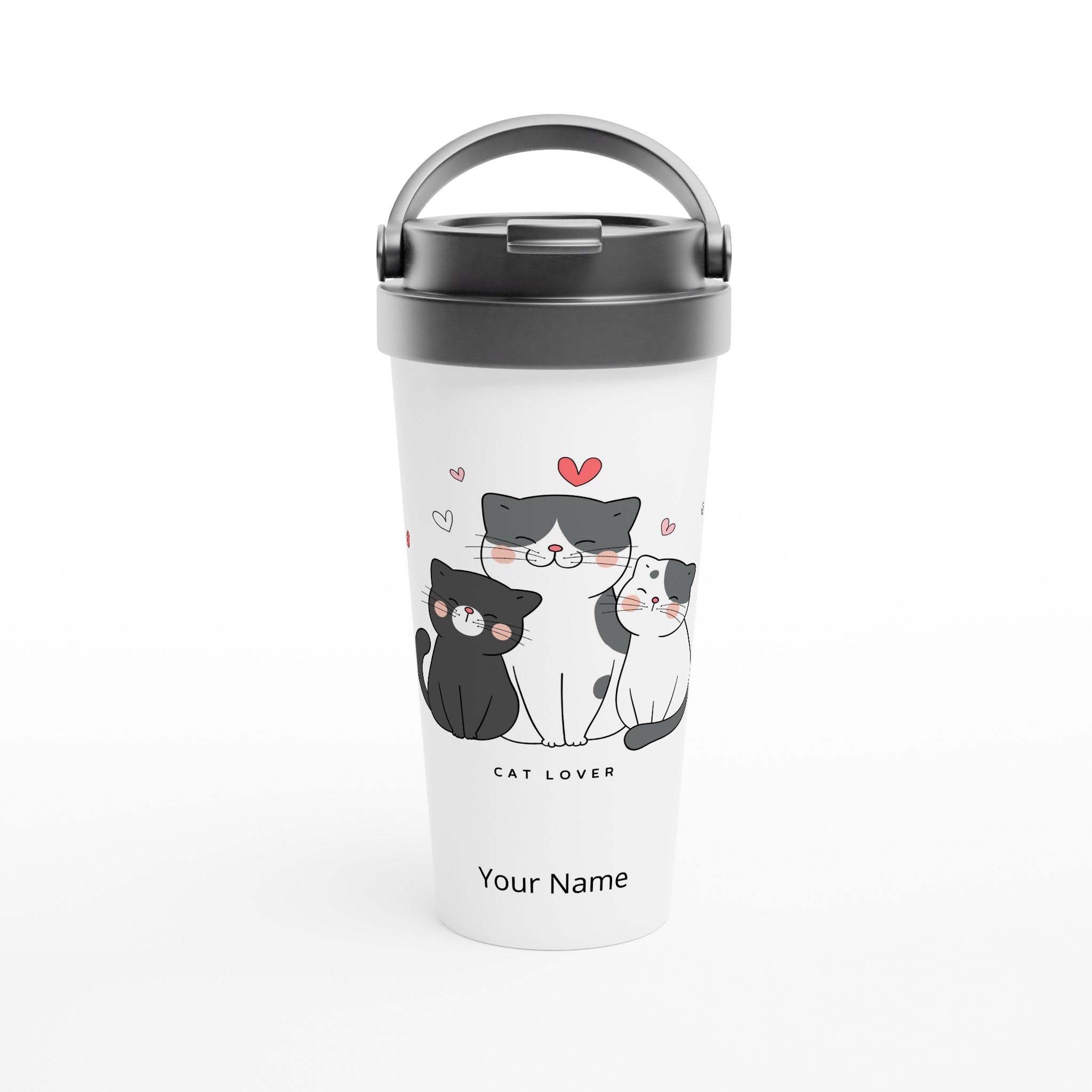 Personalised - Cat Lover - White 15oz Stainless Steel Travel Mug Default Title Personalised Travel Mug animal Globally Fulfilled
