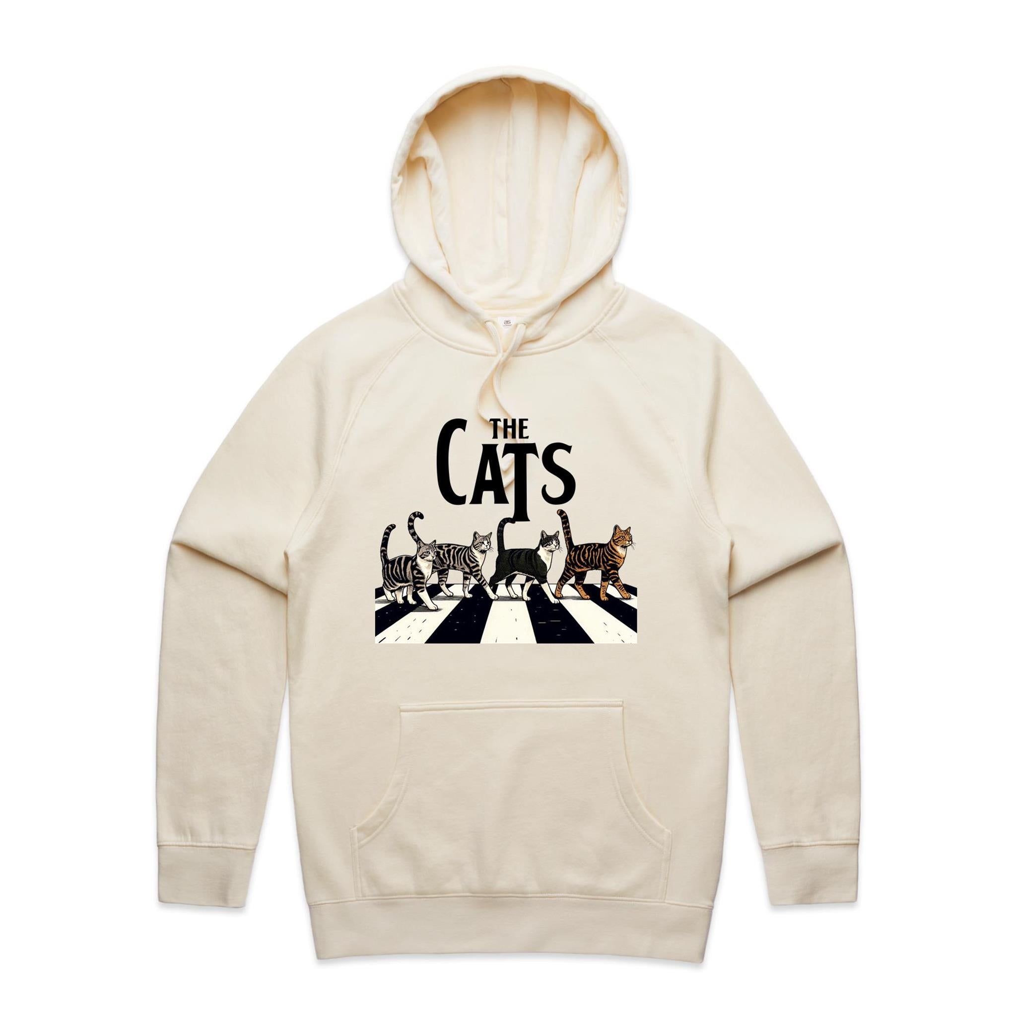 The Cats, Fab Four Crossing The Road - Mens Hoodie Ecru Mens Hoodie animal Music Printed In Australia