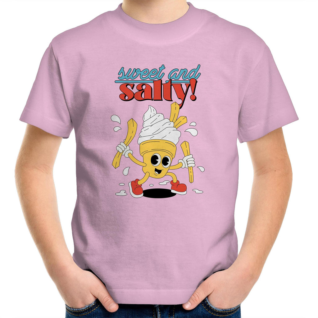 Sweet And Salty, Ice Cream And Fries - Kids Youth T-Shirt Pink Kids Youth T-shirt Food Printed In Australia