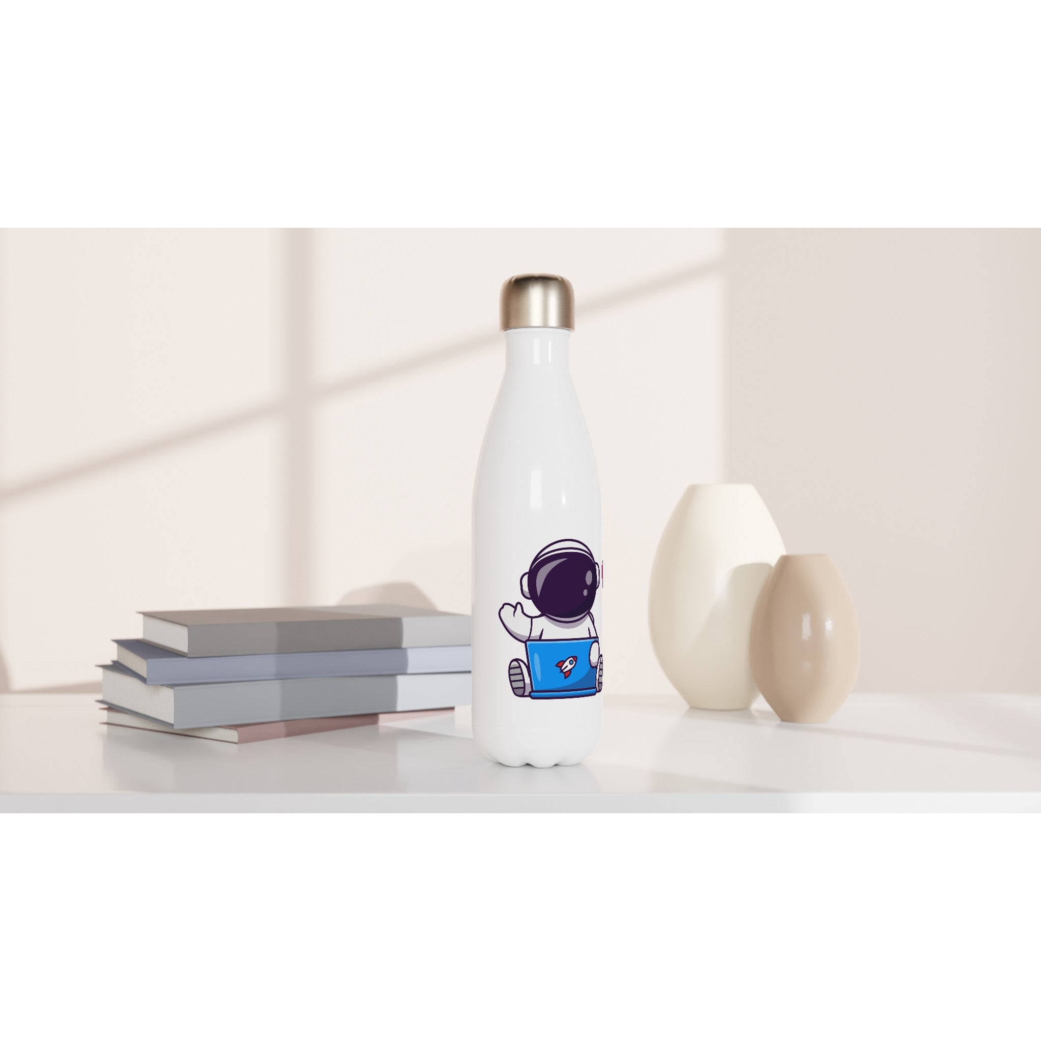 Astronaut Laptop - White 17oz Stainless Steel Water Bottle White Water Bottle Globally Fulfilled kids Space