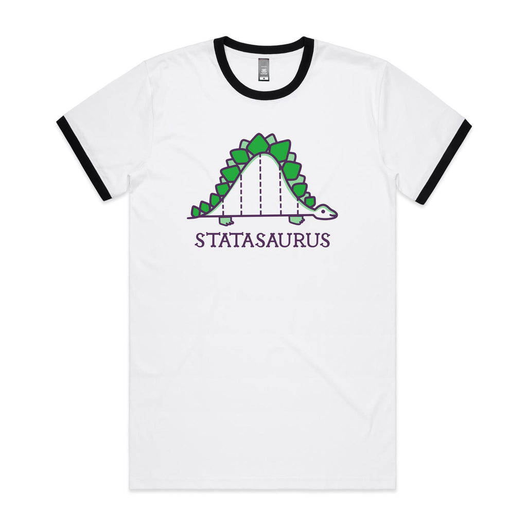 Statasuaurus, Maths Dinosaur - Staple Ringer Tee White Black Ringer T-Shirt animal Maths Printed In Australia