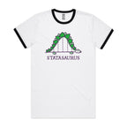 Statasuaurus, Maths Dinosaur - Staple Ringer Tee White Black Ringer T-Shirt animal Maths Printed In Australia