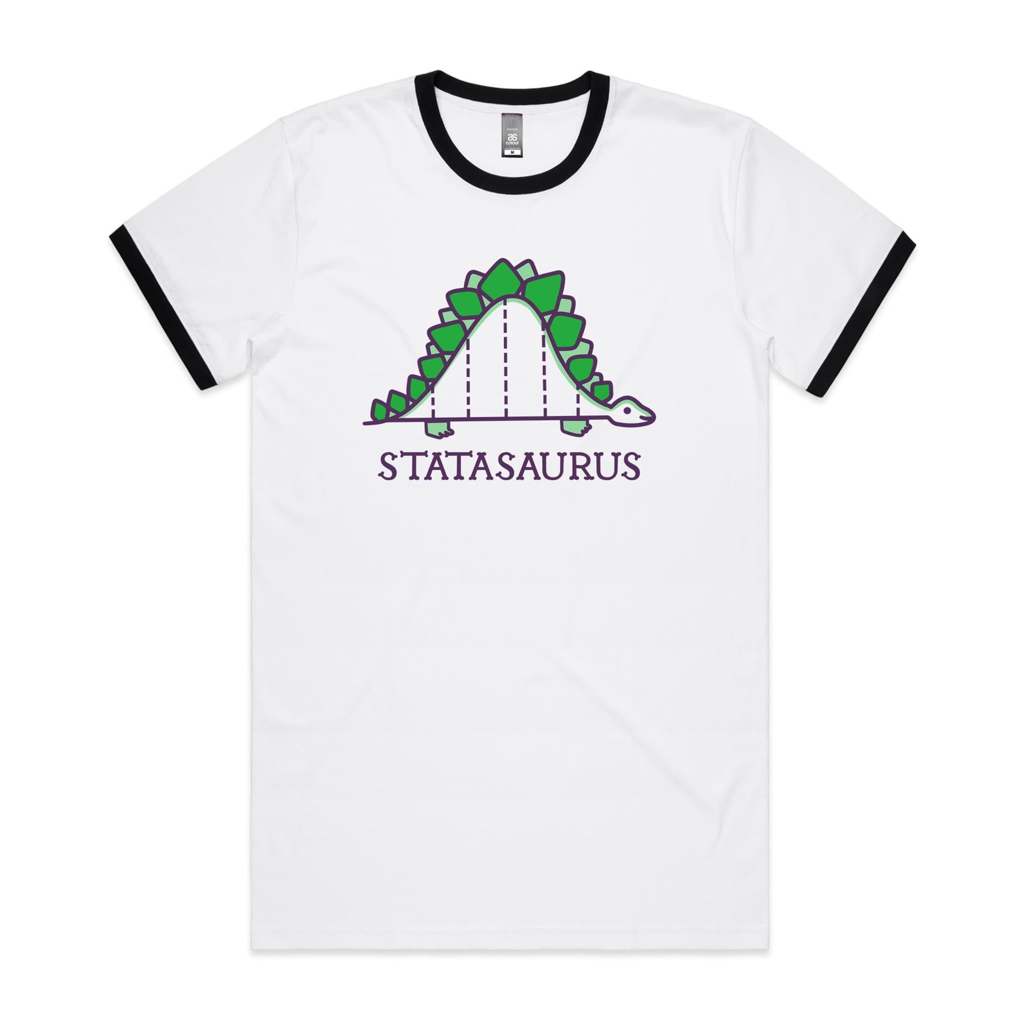 Statasuaurus, Maths Dinosaur - Staple Ringer Tee White Black Ringer T-Shirt animal Maths Printed In Australia