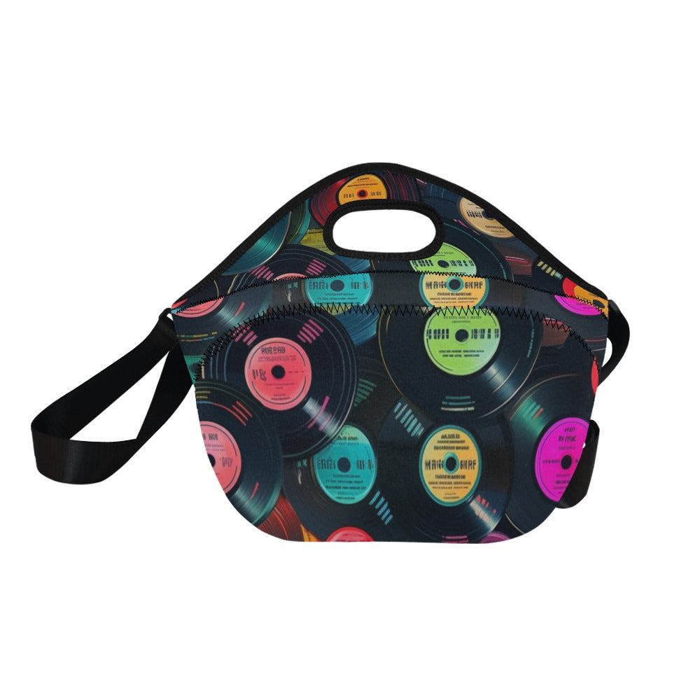 Retro Vinyl Records Neoprene Lunch Bag Neoprene Lunch Bag Music Printed Offshore Retro