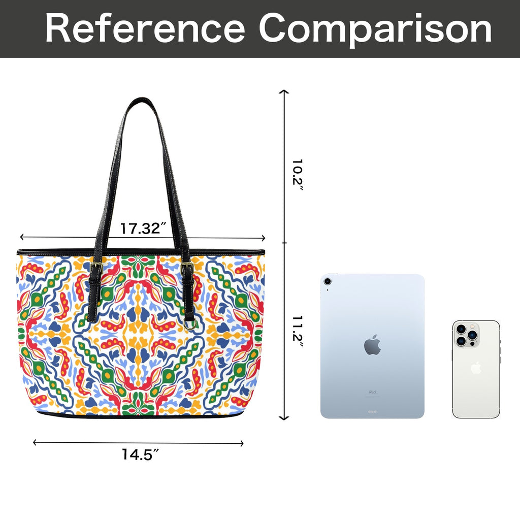 Bright Burst - Leather Tote Bag-Large