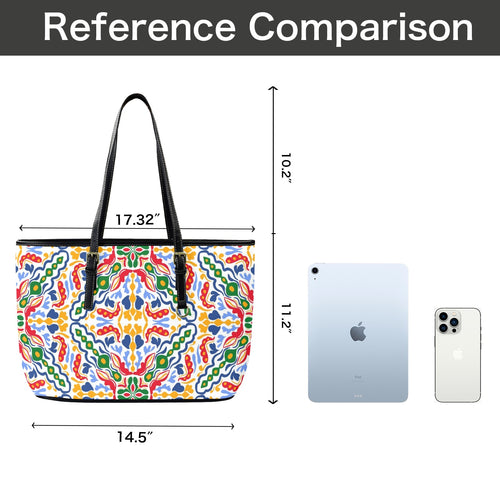 Bright Burst - Leather Tote Bag-Large