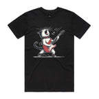 Cat Playing Guitar Men's AS Colour T-shirt Black Mens T-shirt animal Music Printed In Australia
