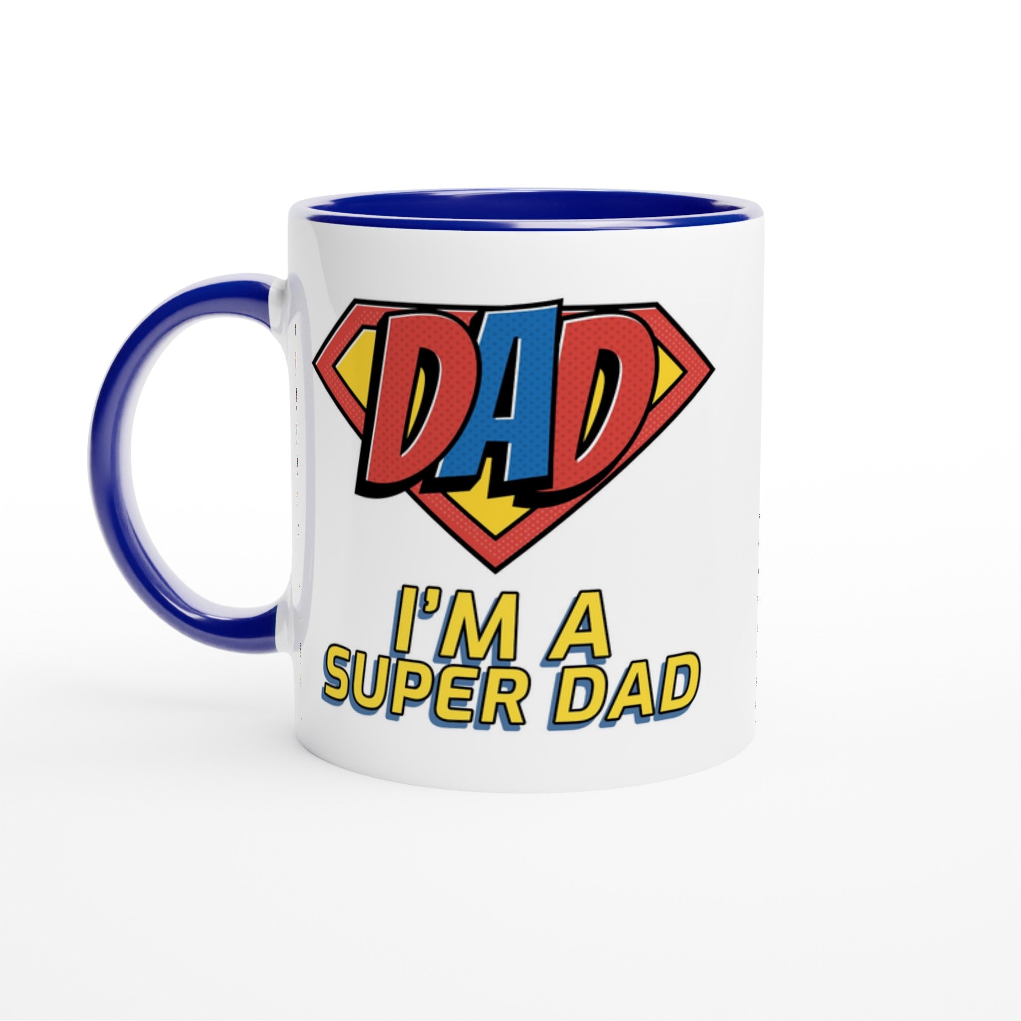 I'm A Super Dad - White 11oz Ceramic Mug with Colour Inside Ceramic Blue Colour 11oz Mug comic Dad Globally Fulfilled