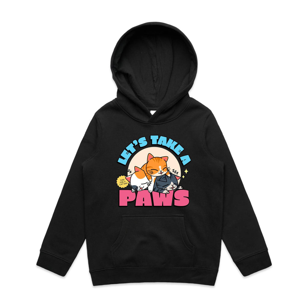 Cat Nap, Let's Take A Paws - Kids Hoodie Black Kids Hoodie Printed In Australia