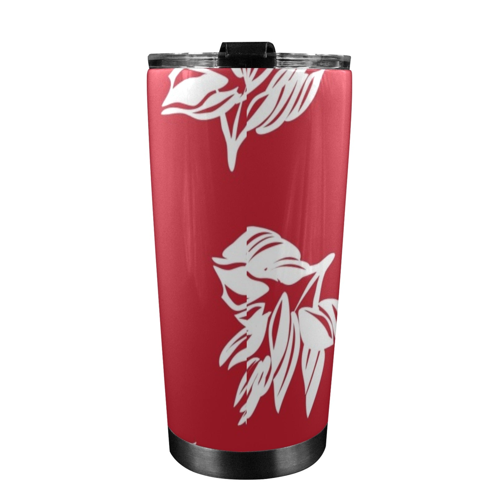 Red Retro Foliage, Hawaiian Flower - 20oz Mobile Tumbler with Lid (Black Lock) 20oz Travel Mug Printed Offshore Surf