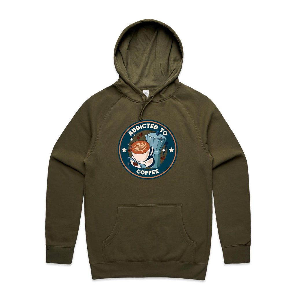 Addicted To Coffee - Mens Hoodie Army Mens Hoodie Coffee Printed In Australia