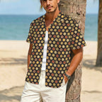 Round Pizzas On Black Men's Crinkle Hawaiian Shirt