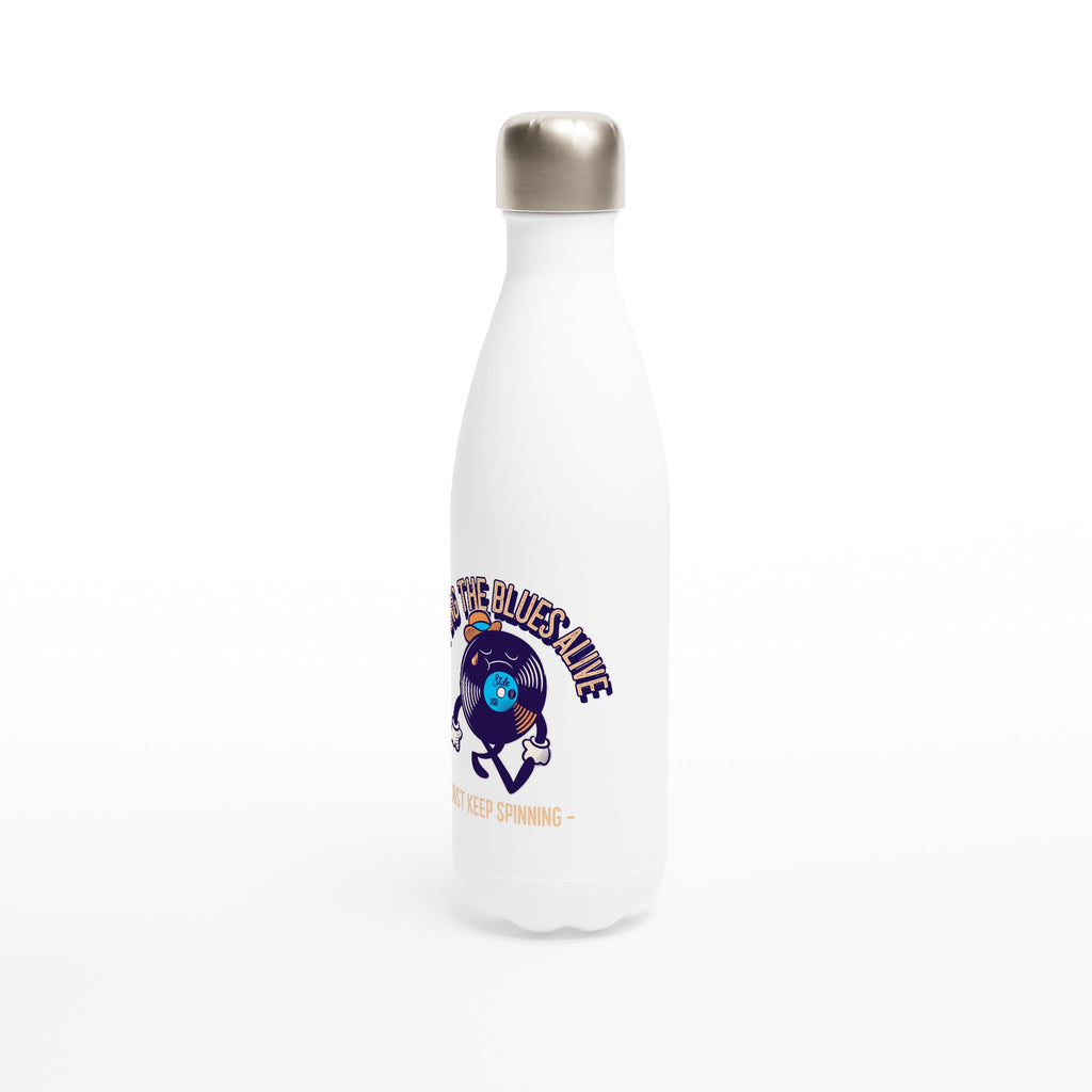Keeping The Blues Alive - White 17oz Stainless Steel Water Bottle White Water Bottle Globally Fulfilled Music
