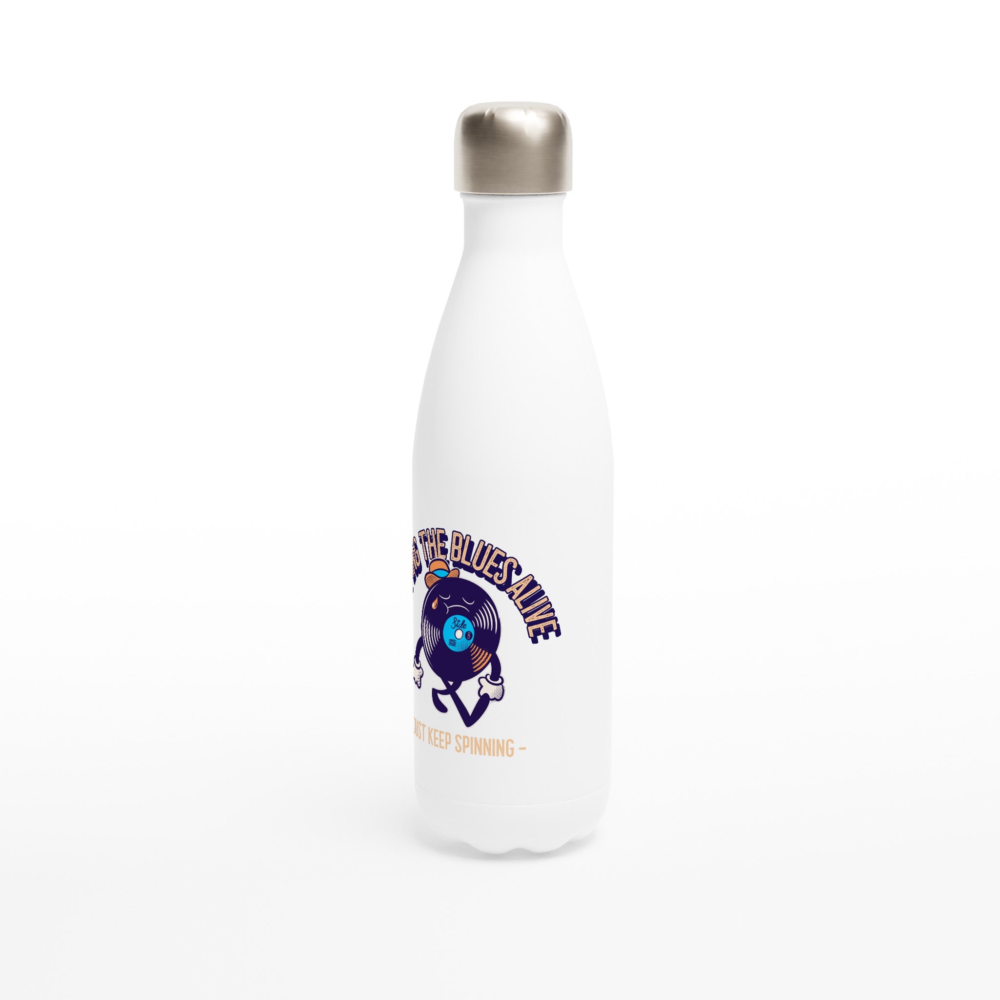 Keeping The Blues Alive - White 17oz Stainless Steel Water Bottle White Water Bottle Globally Fulfilled Music