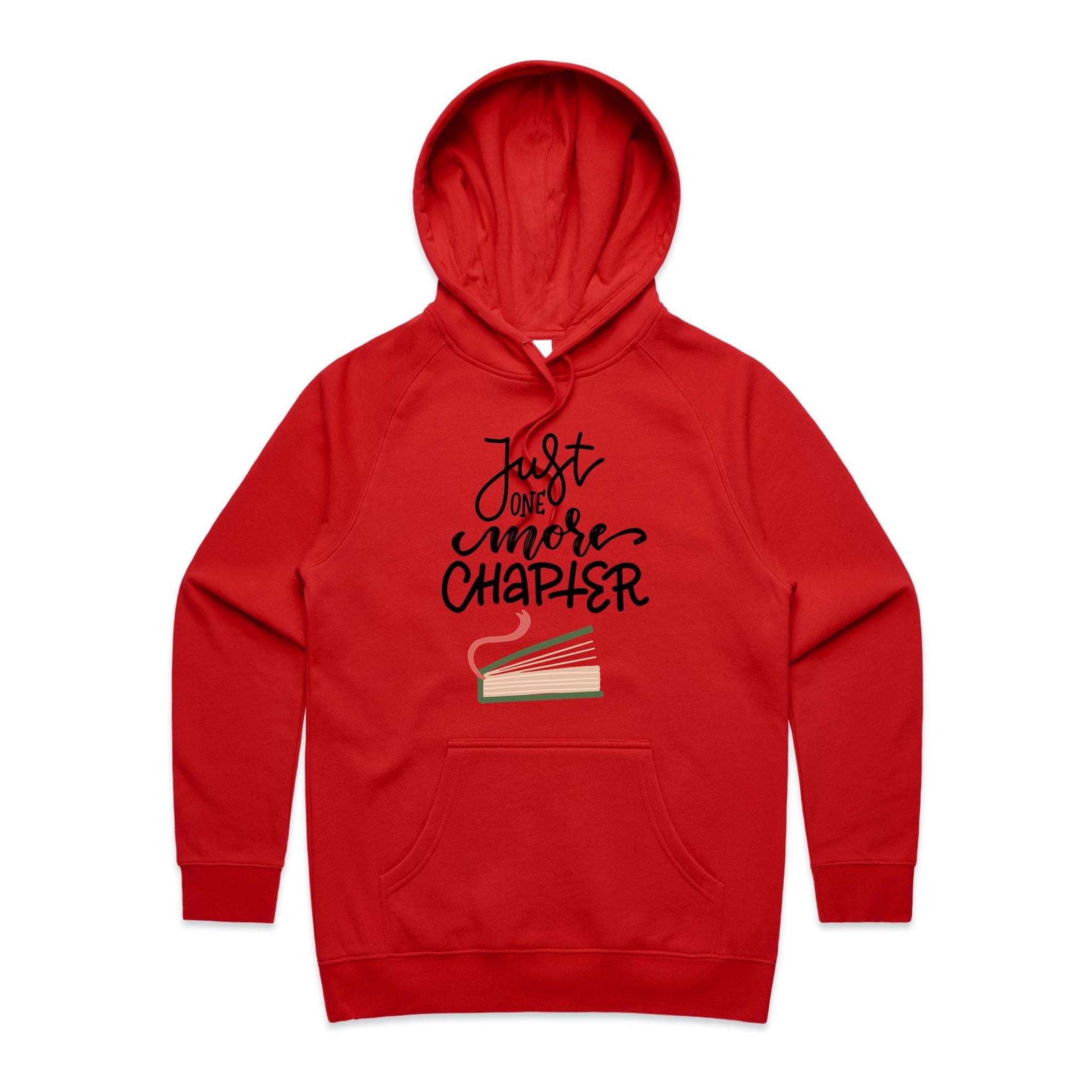 Just One More Chapter, Books - Womens Hoodie Red Womens 2XL Womens Hoodie Printed In Australia Reading
