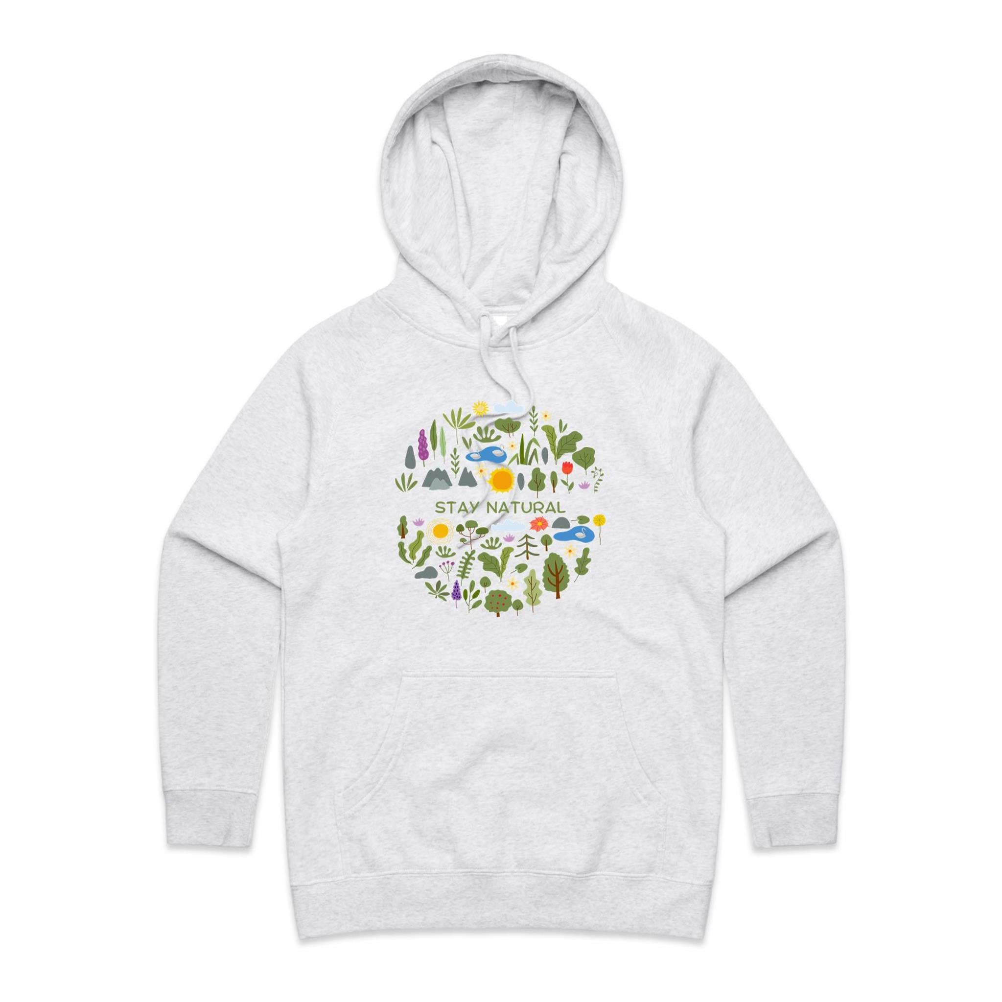Stay Natural - Womens Hoodie White Marle Womens Hoodie Plants Printed In Australia