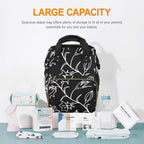 Black And White Floral - Multi-Function Backpack, Nappy / Diaper Bag