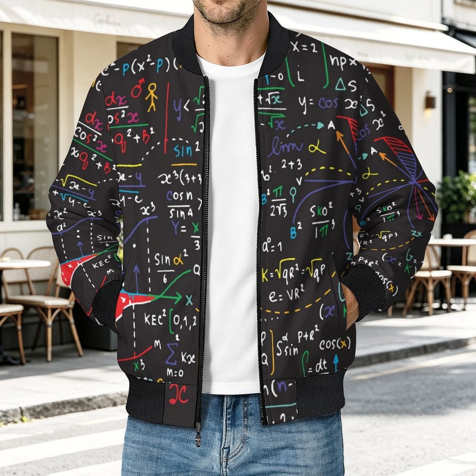 Colourful Maths Formulas Men's Casual Zip‑Up Bomber Jacket